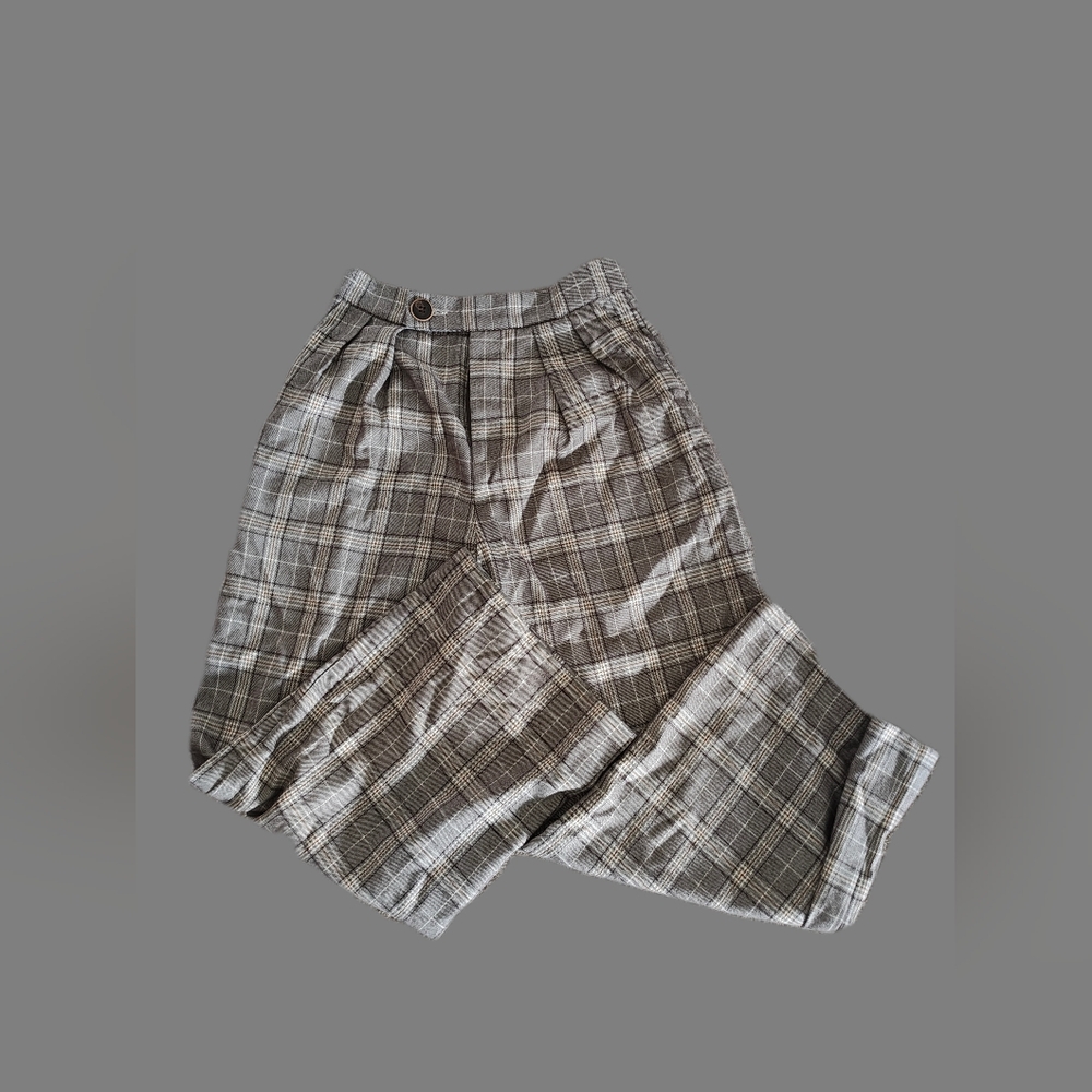 Plaid High-Waisted Trousers
